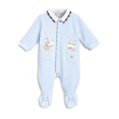 Boys Light Blue Applique Front Opening Babysuit